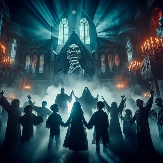 Ghostly figures in The Phantom Choir Halloween theme by Visual Architects