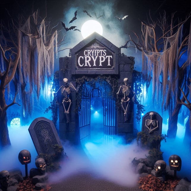 Entrance to The Cryptic Crypt Halloween theme by Visual Architects